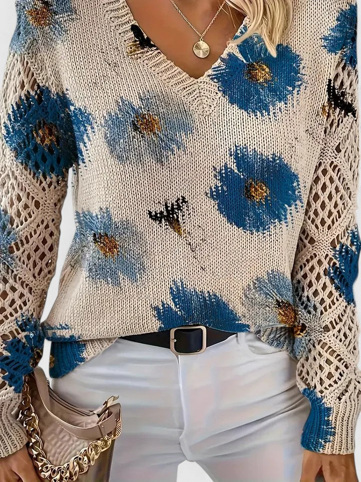 Bonnie | Women's Floral V-Neck Long Sleeve Sweater - Purple - Image 19