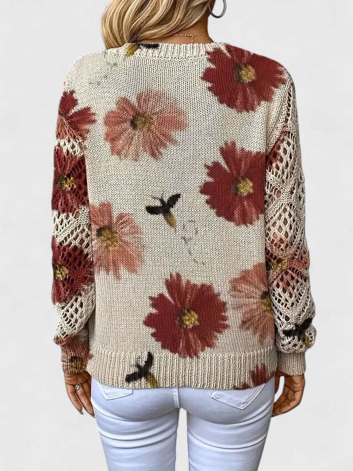 Bonnie | Women's Floral V-Neck Long Sleeve Sweater - Purple - Image 9