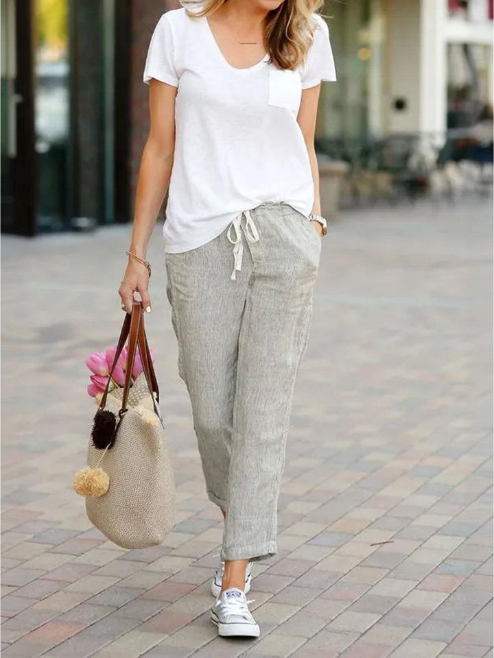 River | Women's Linen Drawstring Pants Relaxed Tapered Fit