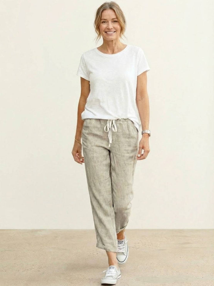 River | Women's Linen Drawstring Pants Relaxed Tapered Fit