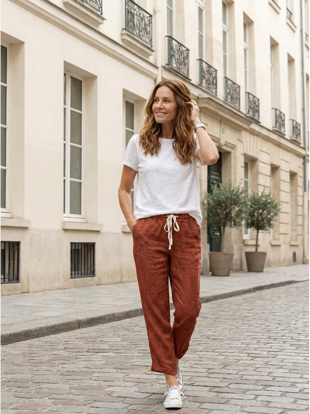 River | Women's Linen Drawstring Pants Relaxed Tapered Fit