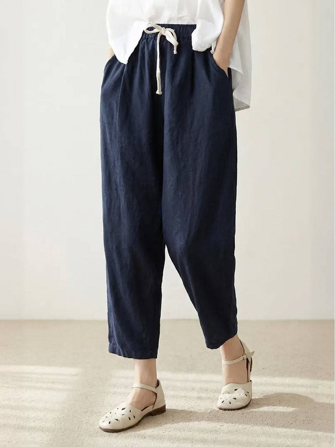 River | Women's Linen Drawstring Pants Relaxed Tapered Fit