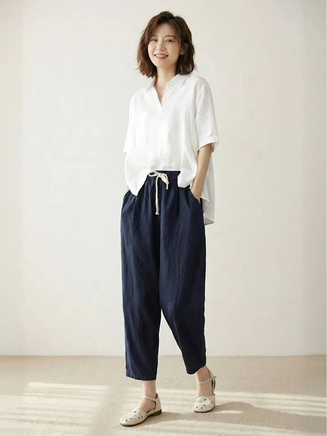 River | Women's Linen Drawstring Pants Relaxed Tapered Fit