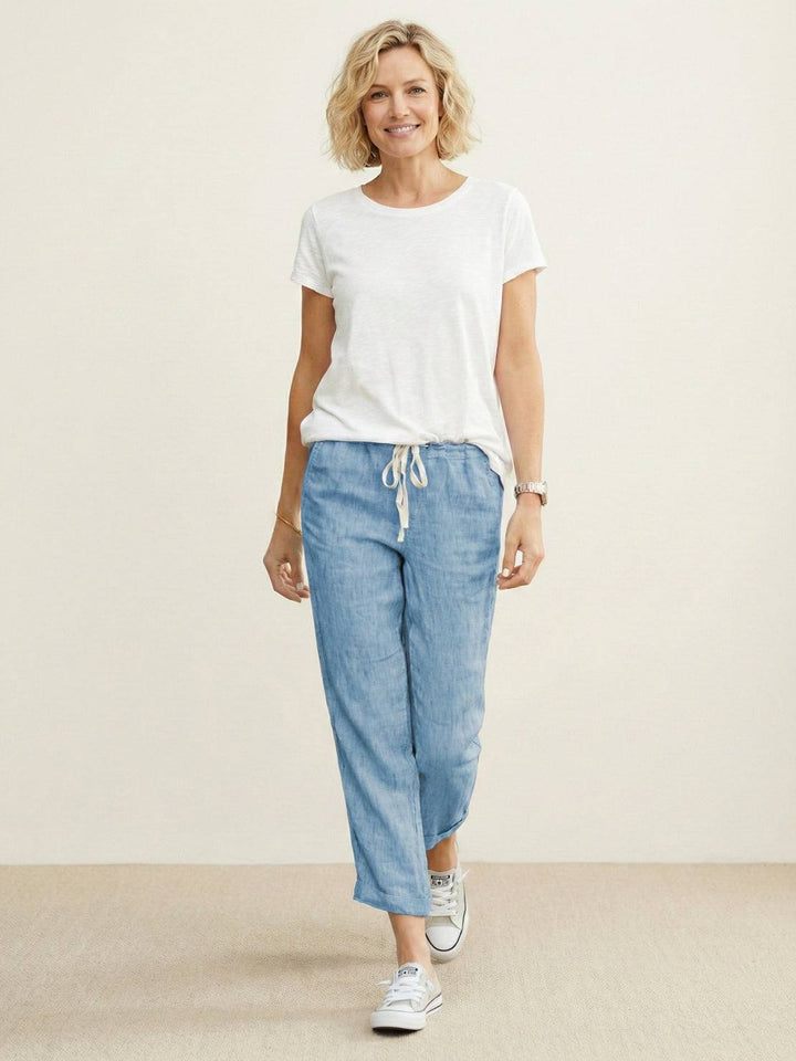 River | Women's Linen Drawstring Pants Relaxed Tapered Fit