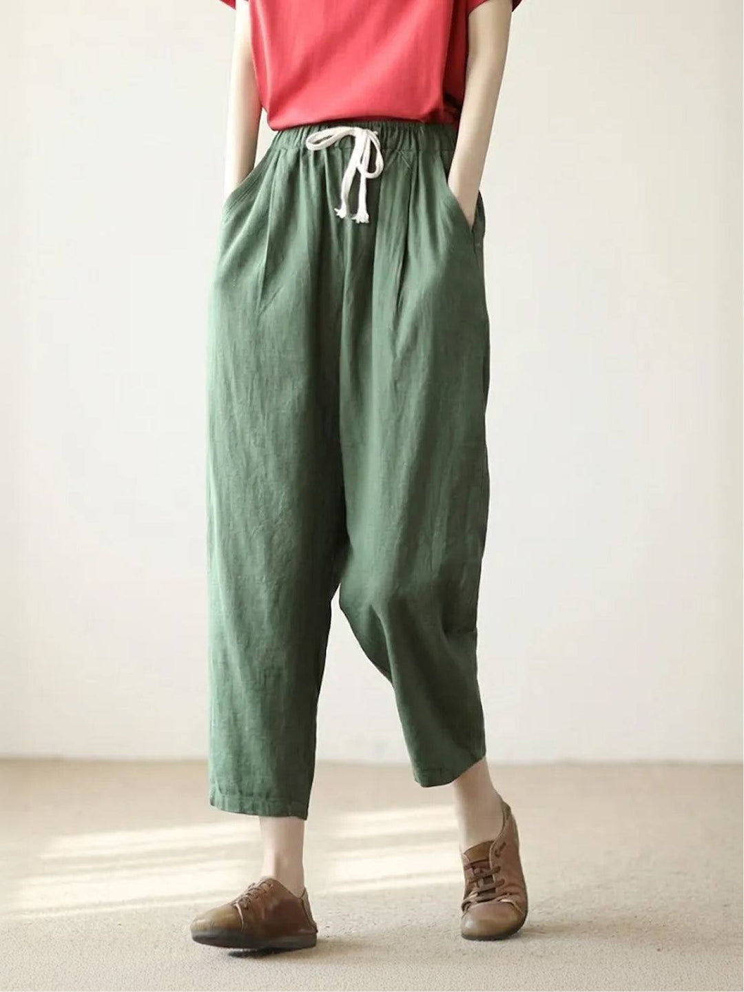 River | Women's Linen Drawstring Pants Relaxed Tapered Fit