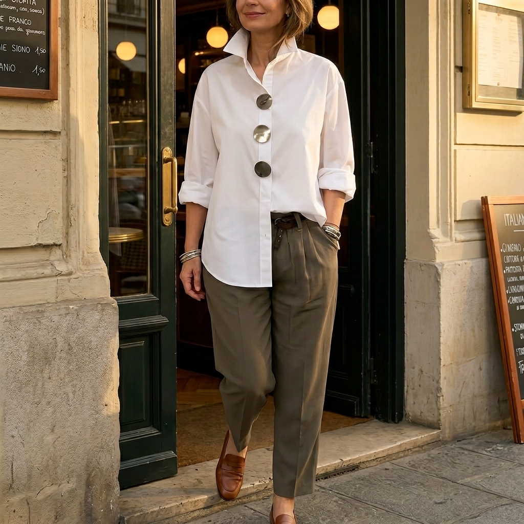 Brennie | Women's White Oversized Button-Down Blouse - White - Image 1