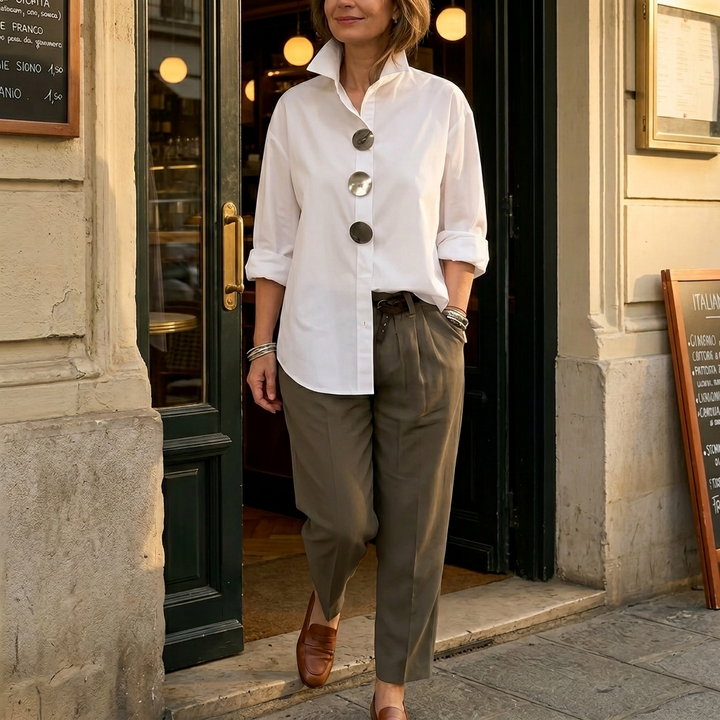 Brennie | Women's White Oversized Button-Down Blouse - White - Image 1