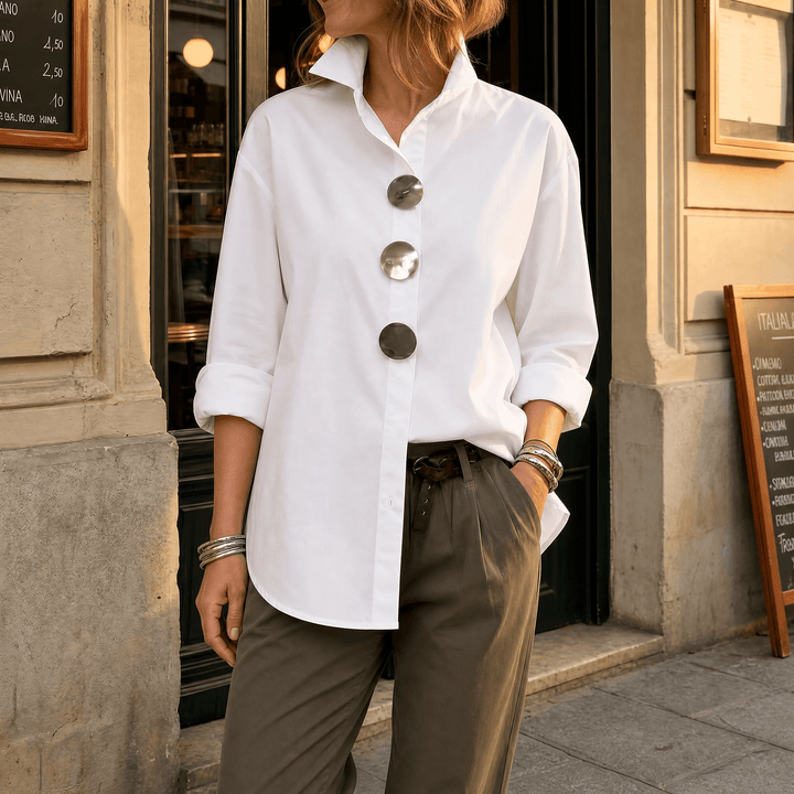 Brennie | Women's White Oversized Button-Down Blouse - White - Image 11