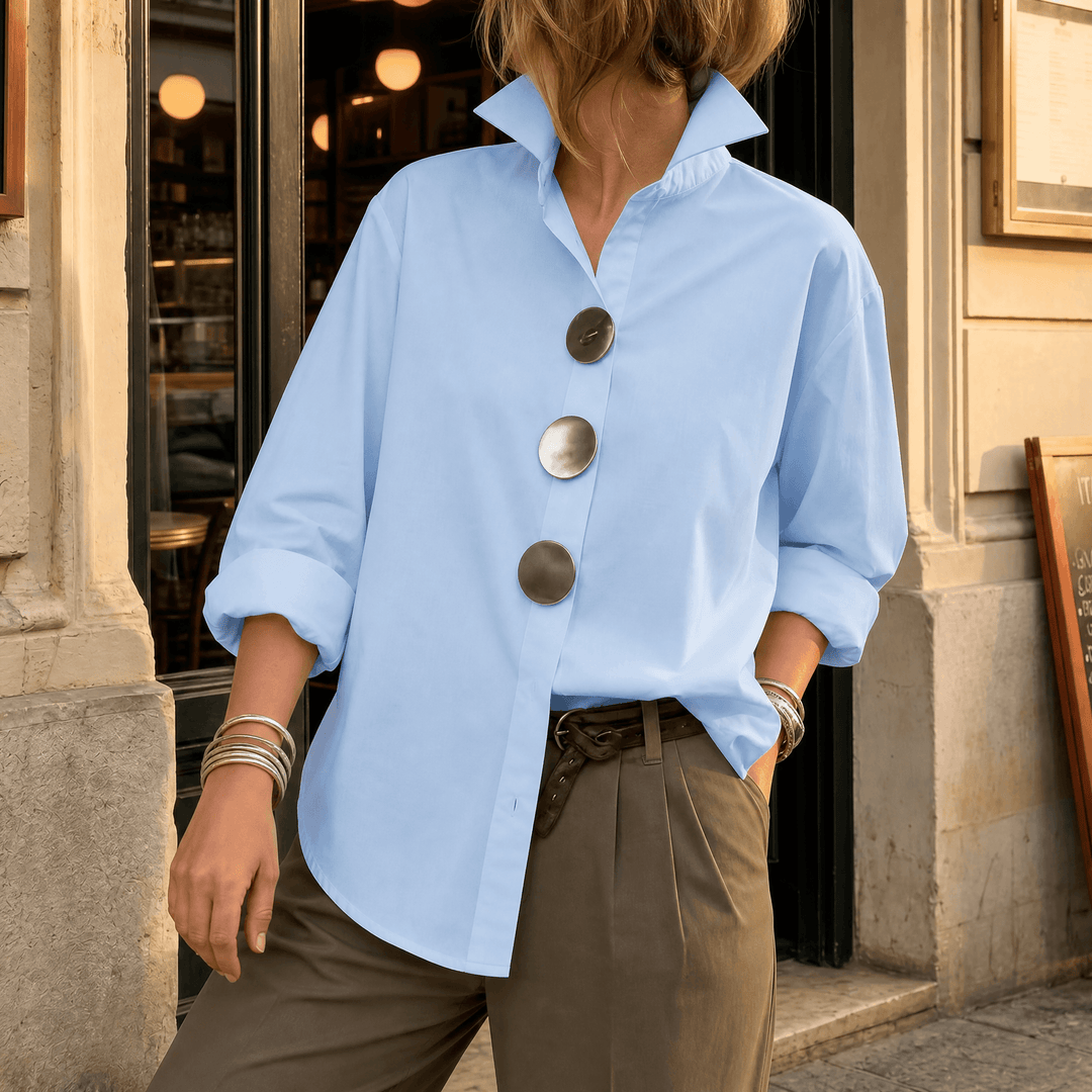 Brennie | Women's White Oversized Button-Down Blouse - White - Image 12