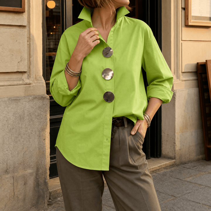 Brennie | Women's White Oversized Button-Down Blouse - White - Image 13