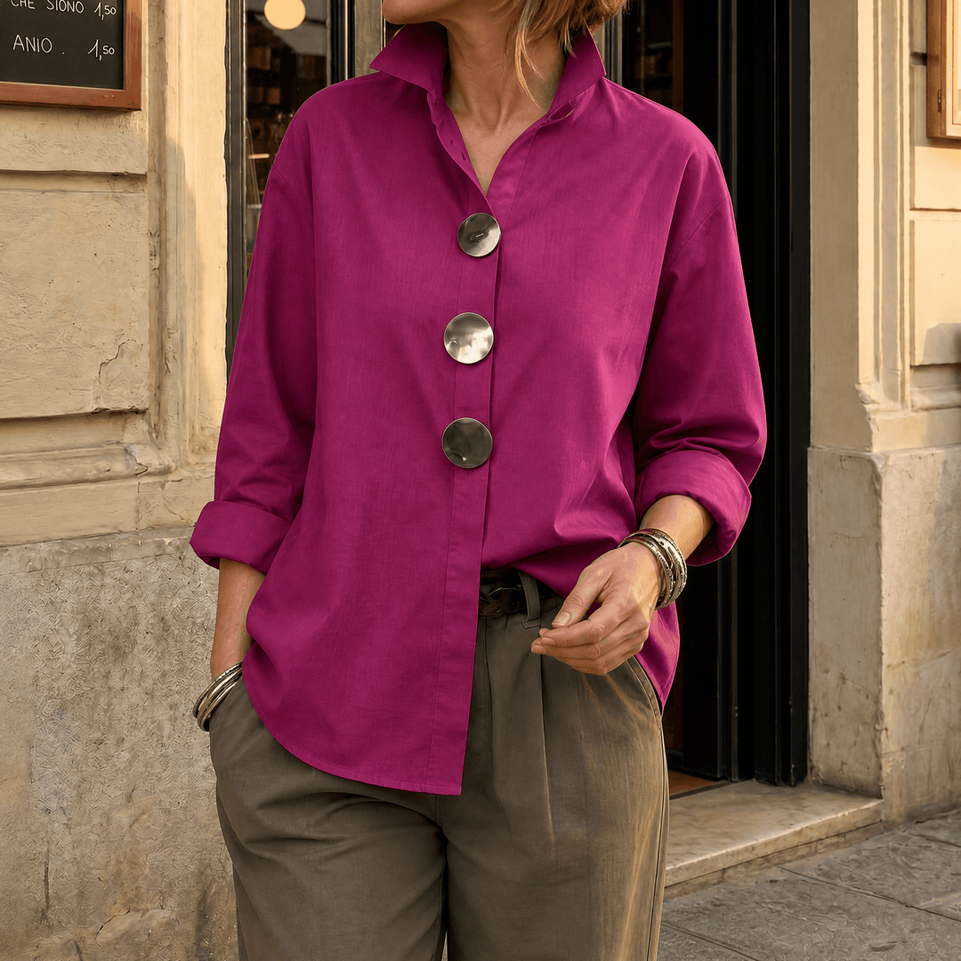 Brennie | Women's White Oversized Button-Down Blouse - White - Image 16