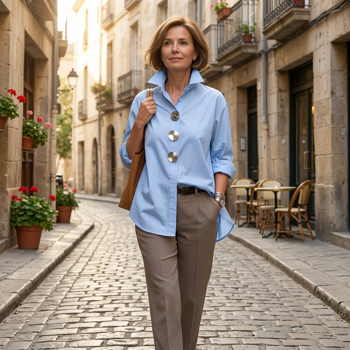 Brennie | Women's White Oversized Button-Down Blouse - White - Image 3
