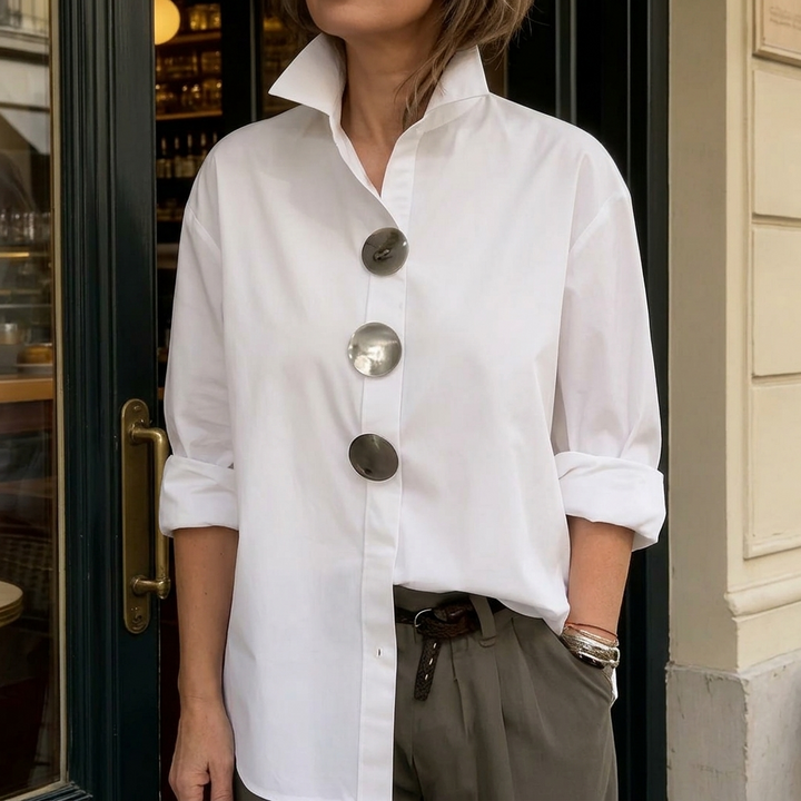 Brennie | Women's White Oversized Button-Down Blouse - White - Image 4