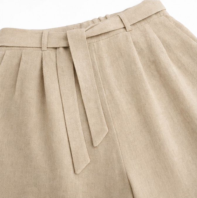 Brindara | Women's Linen Shorts Two-Piece Set - Beige - Image 10