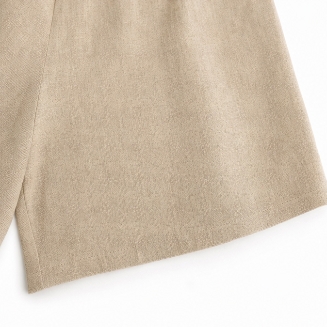 Brindara | Women's Linen Shorts Two-Piece Set - Beige - Image 11