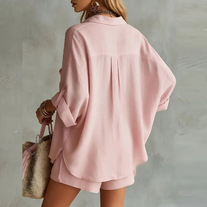 Brindara | Women's Linen Two Piece Set - Pink - Image 2