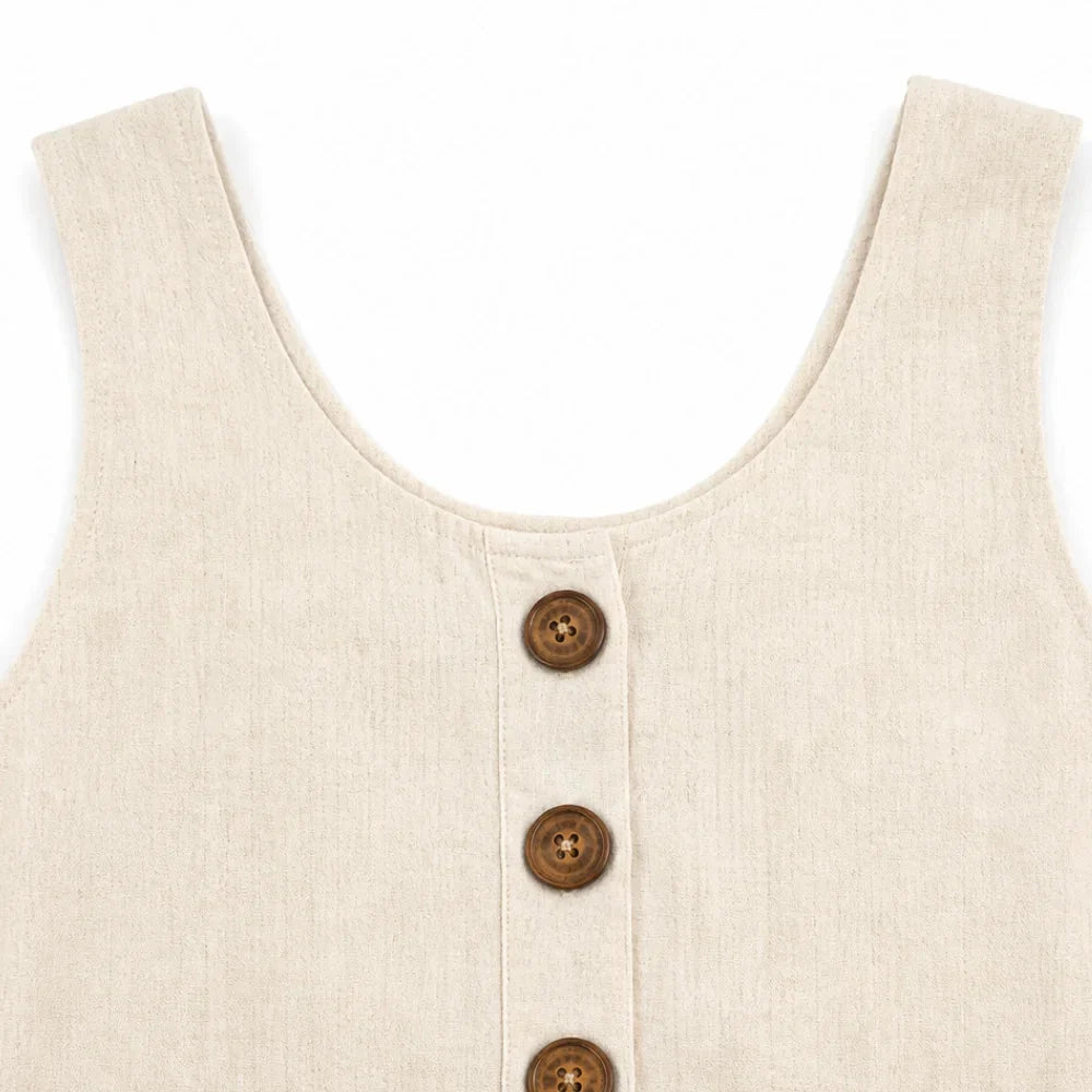 Brindara | Women's Sleeveless Button Front Pocket Dress - Cream - Image 8