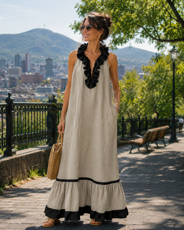 Brindave | Women's Linen Summer Maxi Dress Halter - Light Blue - Image 10