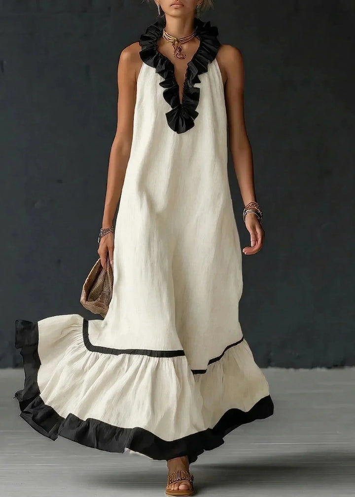 Brindave | Women's Linen Summer Maxi Dress Halter - Light Blue - Image 2