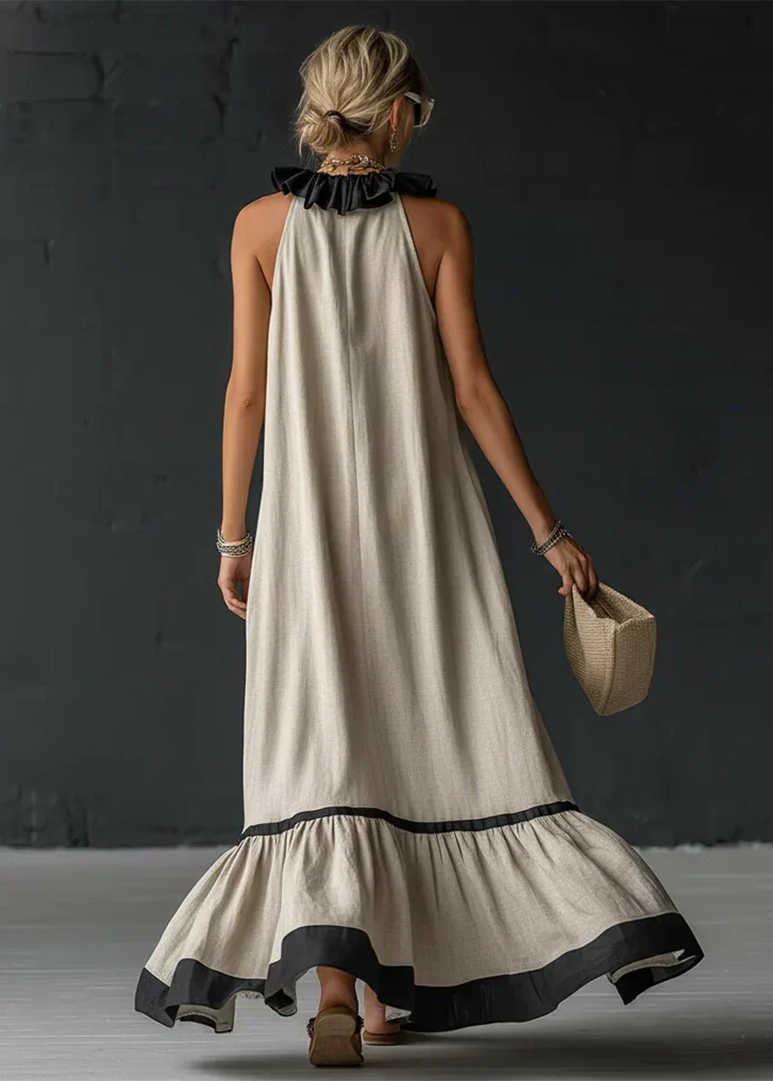 Brindave | Women's Linen Summer Maxi Dress Halter - Light Blue - Image 3