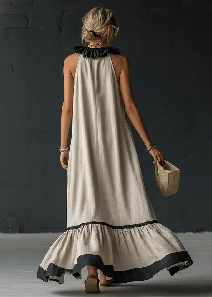 Brindave | Women's Linen Summer Maxi Dress Halter - Light Blue - Image 3