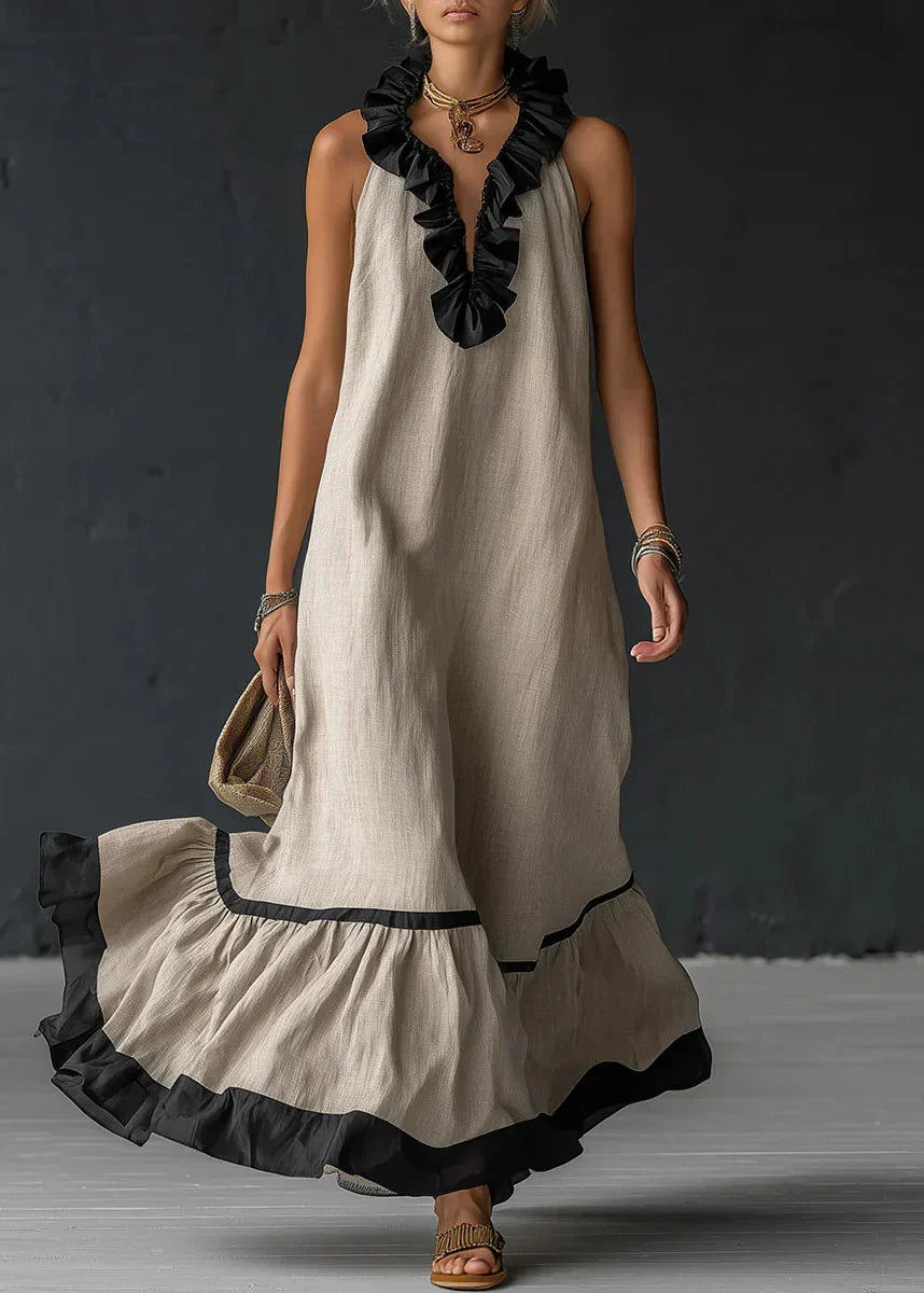 Brindave | Women's Linen Summer Maxi Dress Halter - Light Blue - Image 9