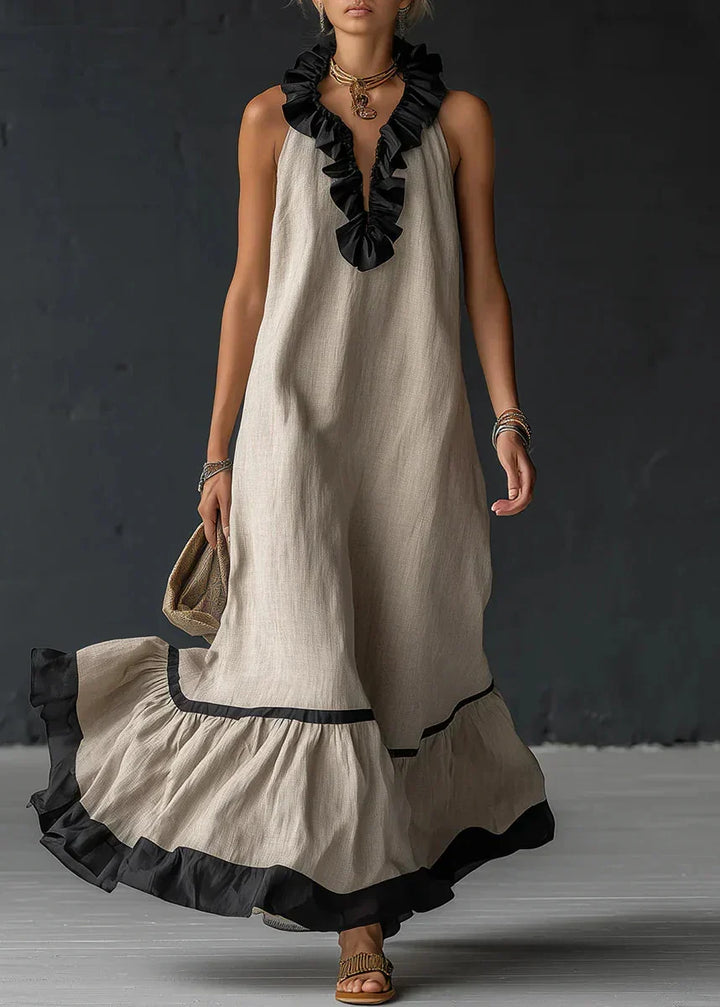 Brindave | Women's Linen Summer Maxi Dress Halter - Light Blue - Image 9