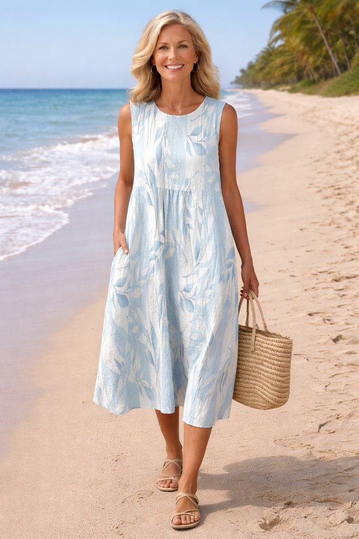 Brindell | Women's Floral Summer Dress Sleeveless Midi - Light Blue - Image 1
