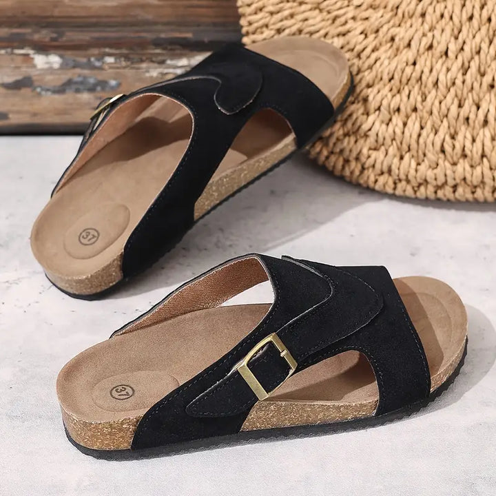 Brindelle | Women's Flat Sandal with Ankle Strap - Black - Image 6
