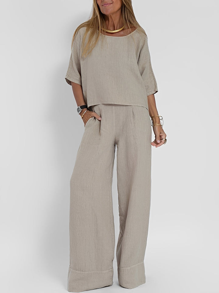 Brindelle | Women's Linen Two-Piece Set Wide Leg - Taupe - Image 1