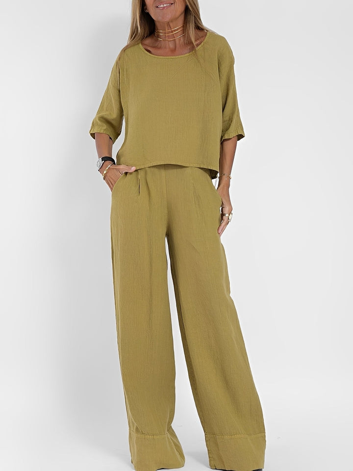 Brindelle | Women's Linen Two-Piece Set Wide Leg - Taupe - Image 2
