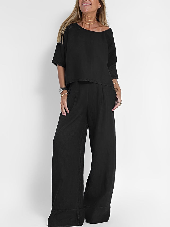 Brindelle | Women's Linen Two-Piece Set Wide Leg - Taupe - Image 3