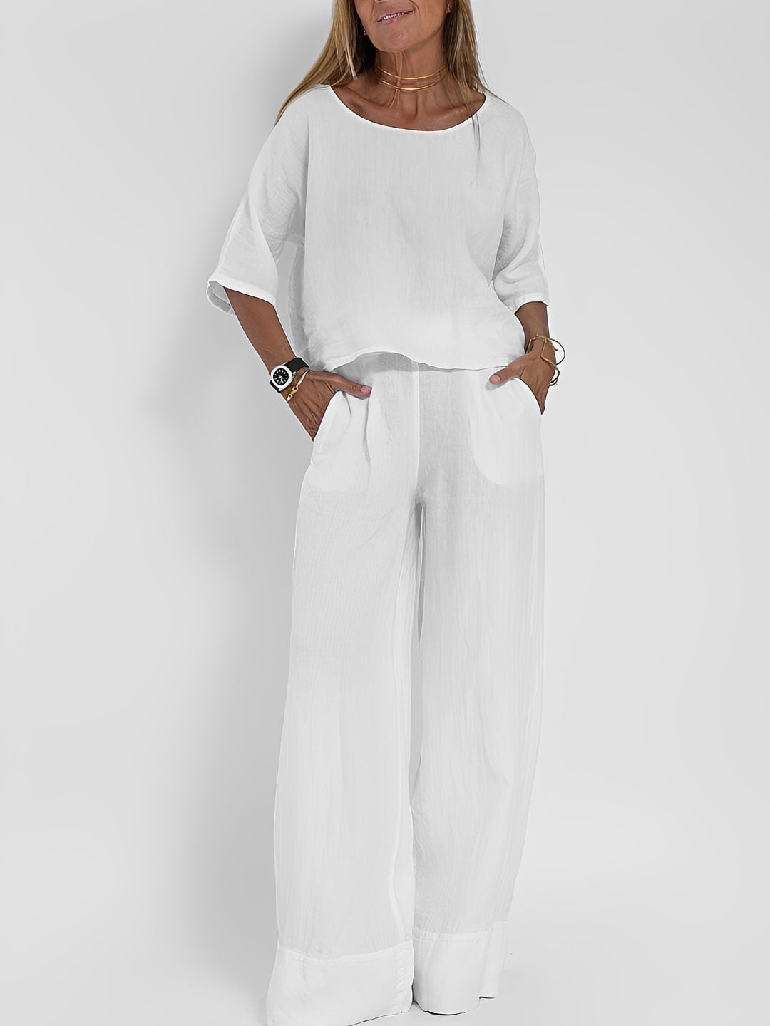 Brindelle | Women's Linen Two-Piece Set Wide Leg - Taupe - Image 4