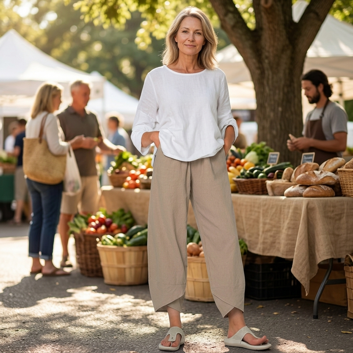 Brindis | Women's Wide Leg Cropped Linen Pants - Beige - Image 1