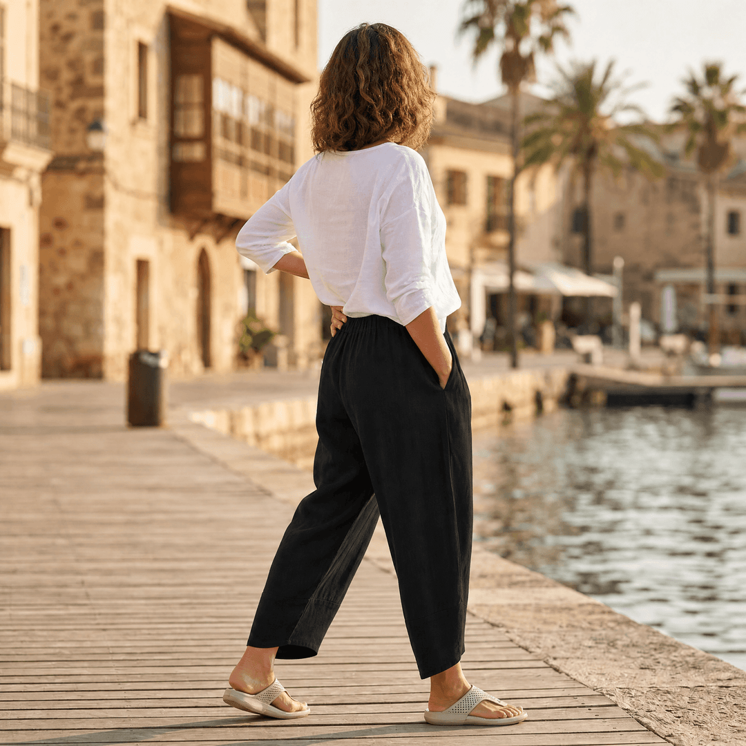 Brindis | Women's Wide Leg Cropped Linen Pants - Beige - Image 10