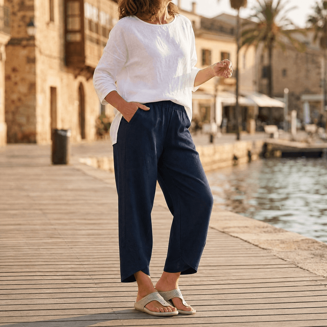 Brindis | Women's Wide Leg Cropped Linen Pants - Beige - Image 11
