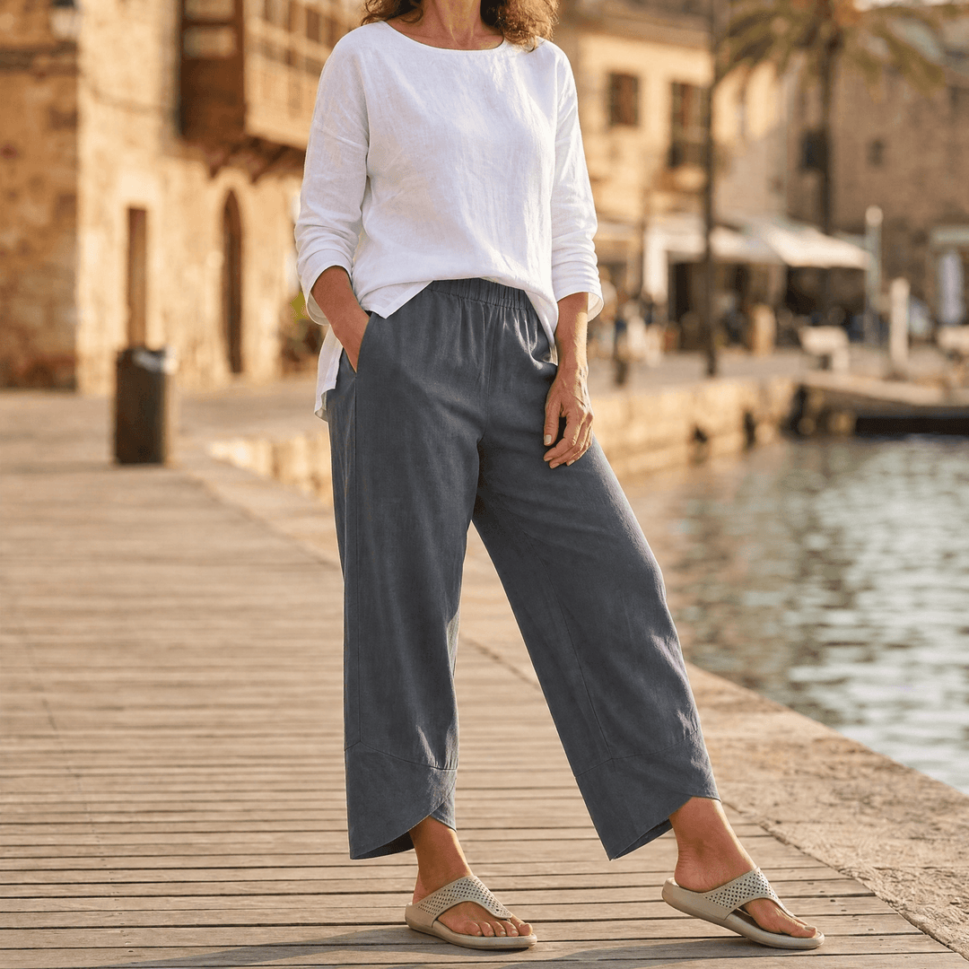 Brindis | Women's Wide Leg Cropped Linen Pants - Beige - Image 12