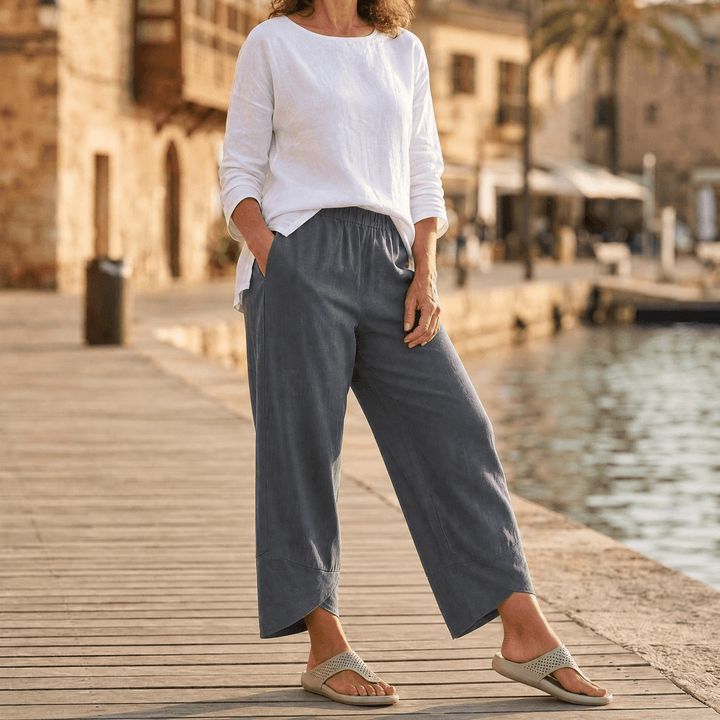 Brindis | Women's Wide Leg Cropped Linen Pants - Beige - Image 12