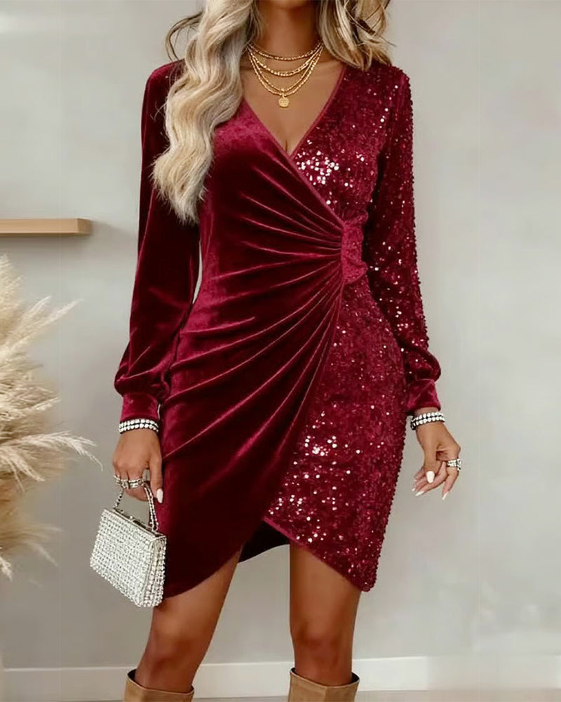Brindovel | Women's Sequin Wrap Midi Dress - Image 3