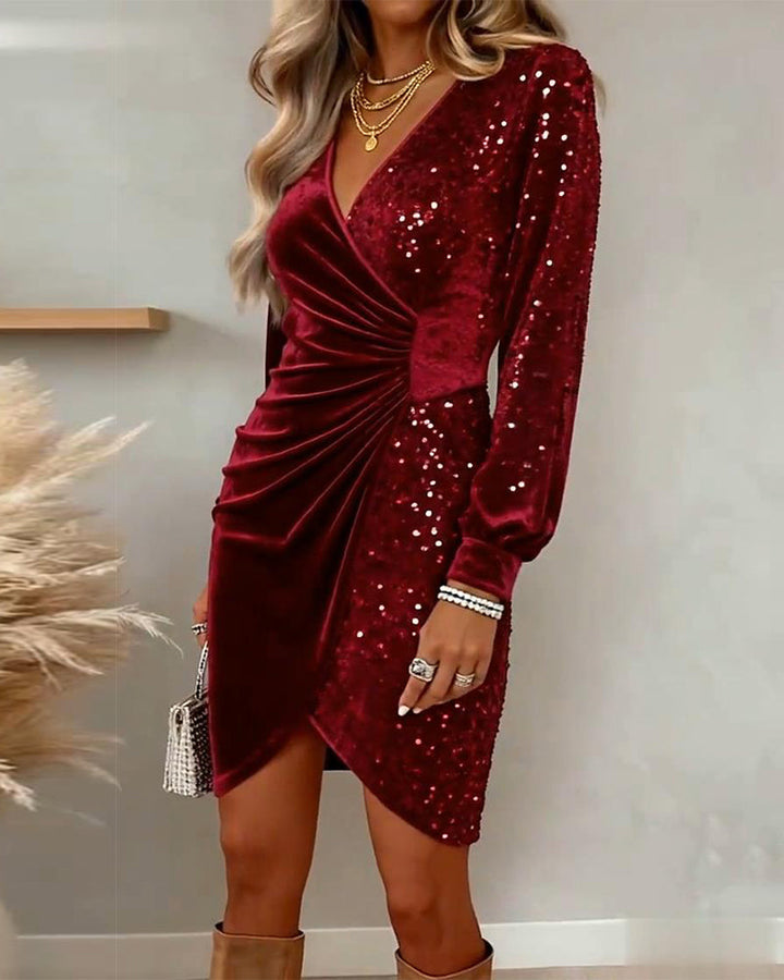 Brindovel | Women's Sequin Wrap Midi Dress - Image 5