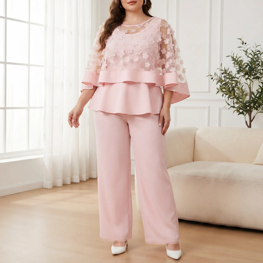 Brindwyn | Women's Plus Size Two Piece Pant Set - Light Pink - Image 1
