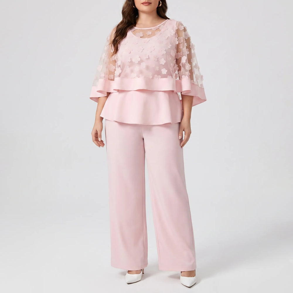 Brindwyn | Women's Plus Size Two Piece Pant Set - Light Pink - Image 2