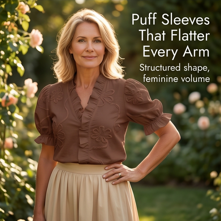Brinley | Women's Floral Embroidered Puff Sleeve Blouse - White - Image 10