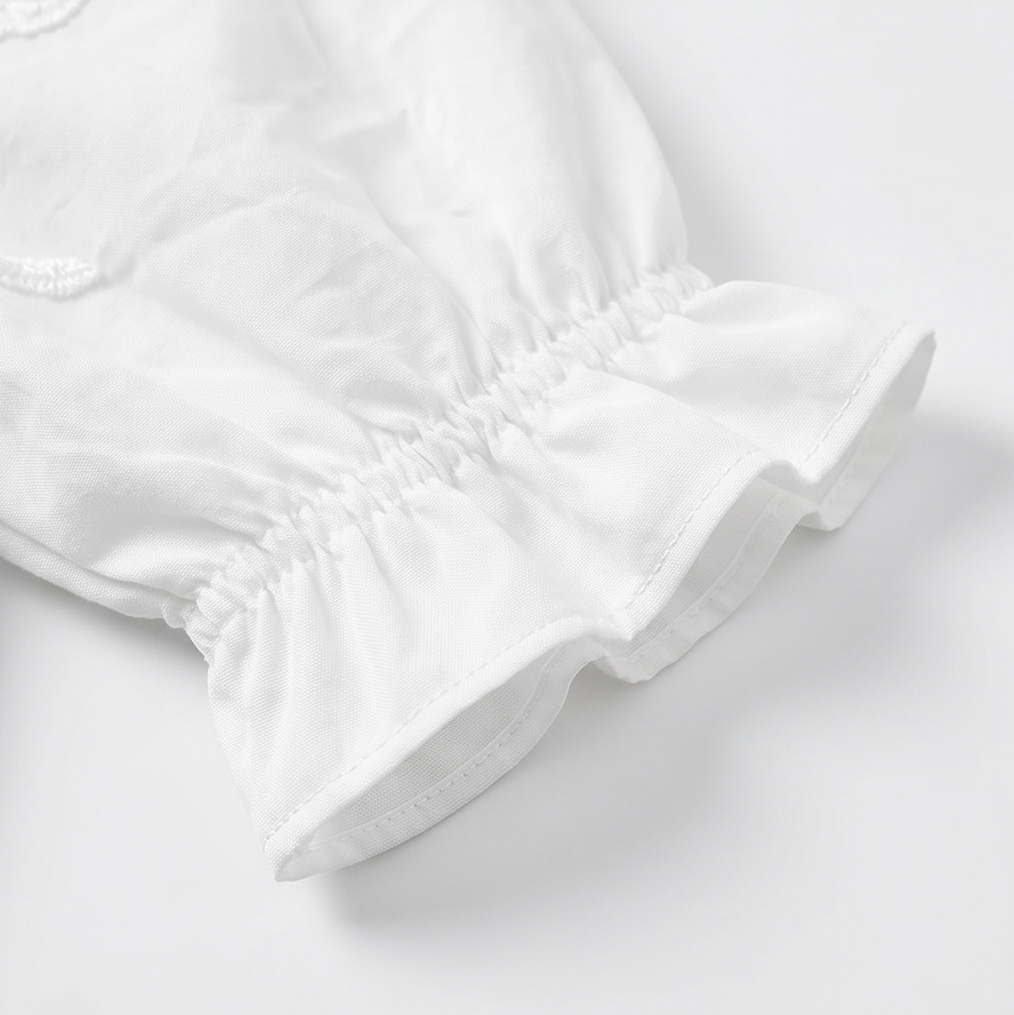Brinley | Women's Floral Embroidered Puff Sleeve Blouse - White - Image 14