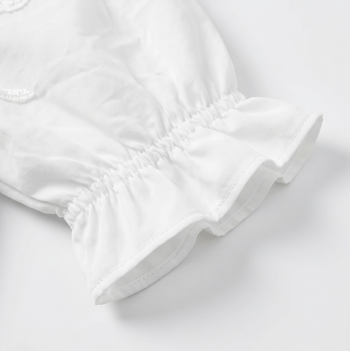 Brinley | Women's Floral Embroidered Puff Sleeve Blouse - White - Image 14