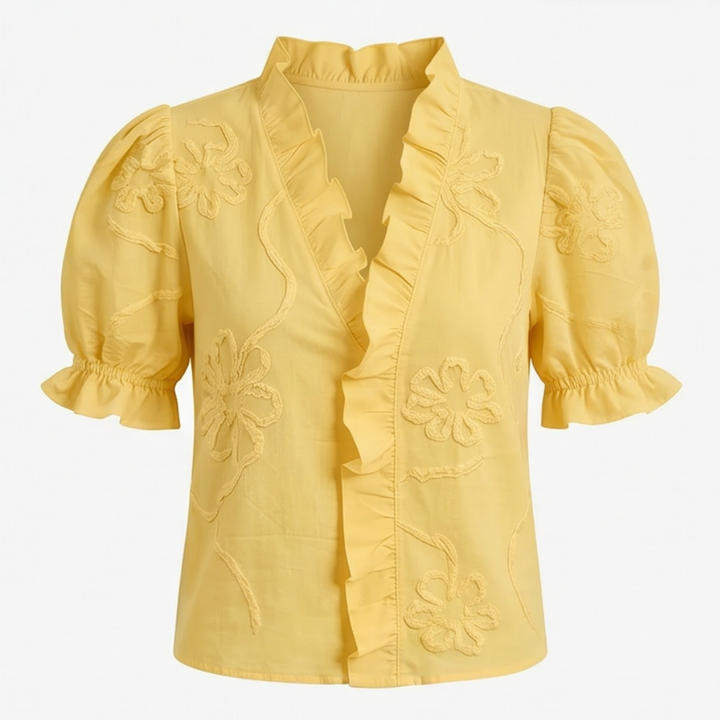 Brinley | Women's Floral Embroidered Puff Sleeve Blouse - White - Image 18