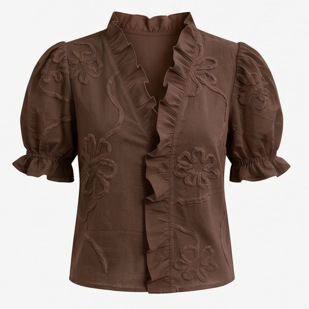 Brinley | Women's Floral Embroidered Puff Sleeve Blouse - White - Image 20