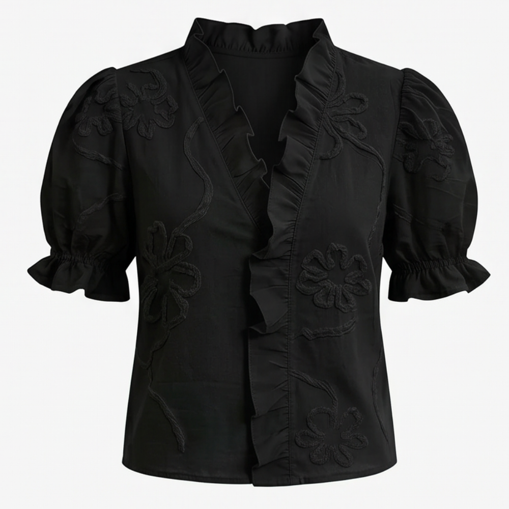Brinley | Women's Floral Embroidered Puff Sleeve Blouse - White - Image 21
