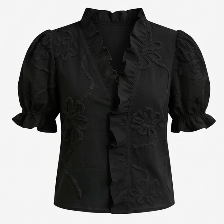 Brinley | Women's Floral Embroidered Puff Sleeve Blouse - White - Image 21