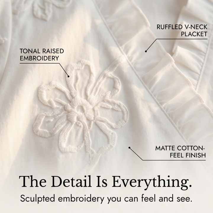 Brinley | Women's Floral Embroidered Puff Sleeve Blouse - White - Image 6